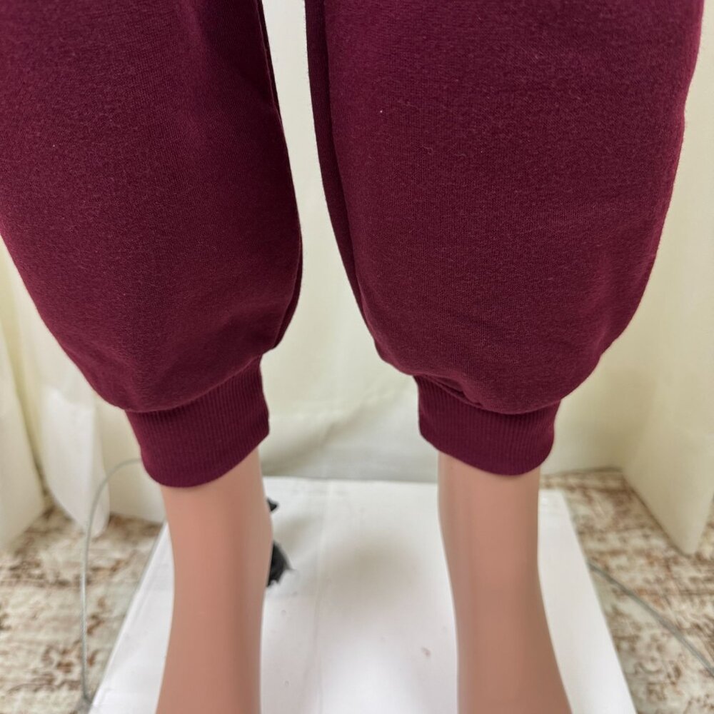 Zenana 2 Pcs Crop Sweatshirt Tracksuit High Waist Jogger Set Active Burgundy - Picture 9 of 10